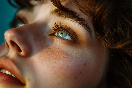 A close-up of a woman cheek.の素材