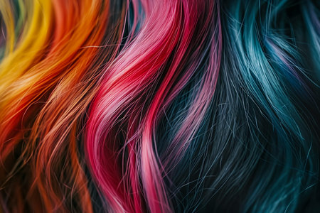close-up of a woman hair with a colorful hair dye.の素材
