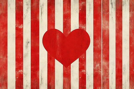 A simple pattern of alternating red and white stripes with a heart in the center.の素材