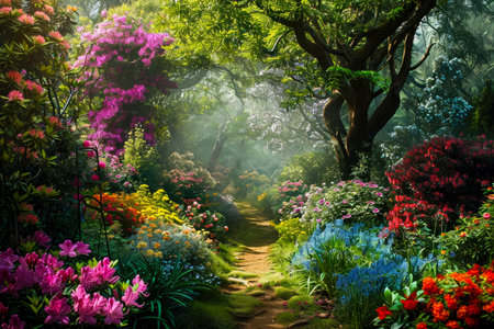 mystical garden, where flowers bloom in every color of the rainbow, and a hidden fairy kingdom lies just beyond.の素材