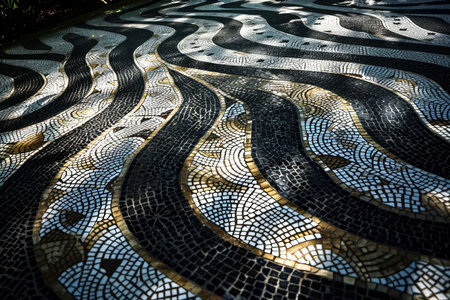 surreal landscape emerges, where the ground beneath our feet transforms into a mesmerizing mosaic of interlocking tiles.の素材