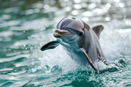 a friendly dolphin jumping out of the water and smiling.の素材