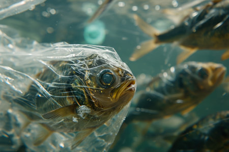close-up of a fish covered in plasticの素材