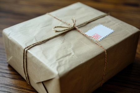 parcel with a white color and a envelope shape and a delivery overlay on the stampの素材