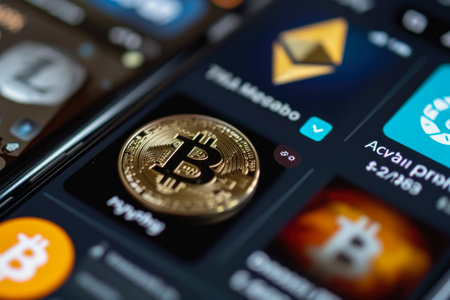 close-up of a cryptocurrency wallet on a smartphoneの素材