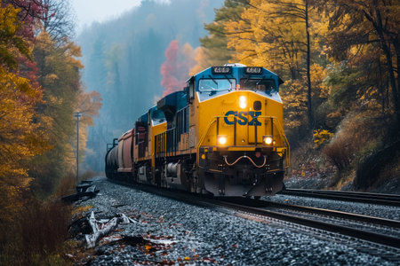 train with a yellow color and a locomotive shape and a freight overlay on the frontの素材