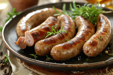 A plate of Cumberland sausage, a type of pork sausage from the county of Cumbriaの素材