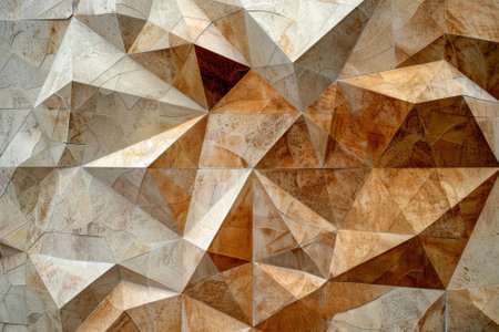 A abstract background of brown and beige triangles, stacking and arranging on the plane.の素材