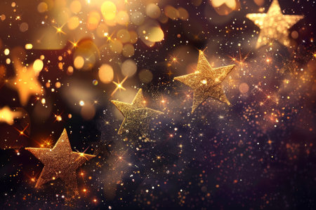 A abstract background of gold and silver stars, shining and twinkling in the night.の素材