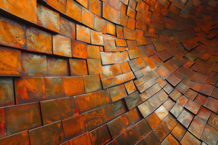 A abstract background of orange and brown squares, rotating and shifting on the grid.の素材