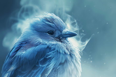 A bird with a blue color and a feather and a professional overlay on the singの素材