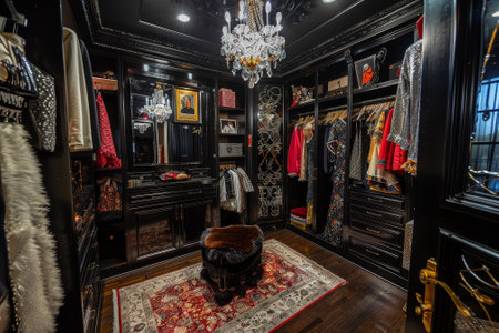 A closet with a glam style and a chandelierの素材