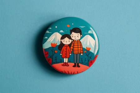 A magnet with a cartoon of a couple and a punny jokeの素材