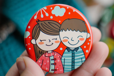 A magnet with a cartoon of a couple and a punny jokeの素材
