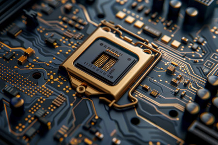 A processor with a black and gold design and a turbo boost system on itの素材