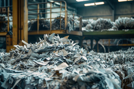 A pile of recycled paper being turned into new productsの素材