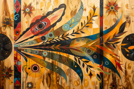 A tribal rhythm--waves of earth tones pulse across the canvas.の素材