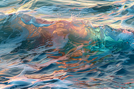 A vibrant ocean of abstract waves, each crest a different hue--turquoise, coral, and indigo.の素材