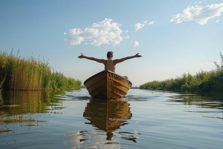 A person in a boat pose with their legs and torso lifted and their arms extended forwardの素材
