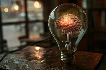 A light bulb with a brain inside itの素材