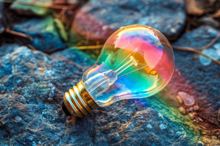 A light bulb with a rainbow inside itの素材