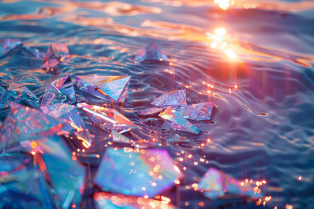 A kaleidoscopic ocean--waves of shattered glass refract sunlight.の素材