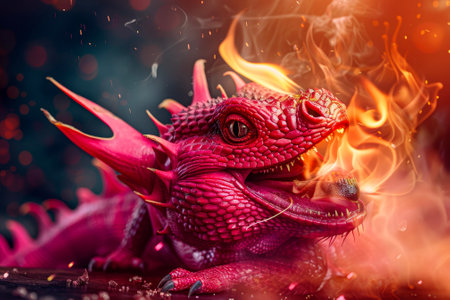 A dragon fruit with a dragon and a fireの素材