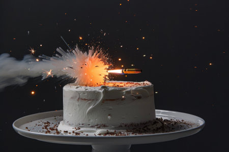 A bullet flying into a cake and making a candleの素材