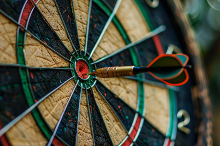 A bullet flying into a dart board and hitting the bullseyeの素材