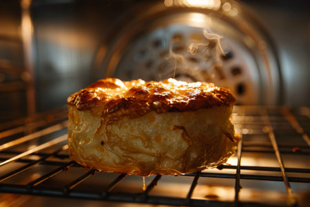 A cheese puffing in the oven with eggs, milk and parmesan -の素材