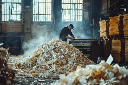 A pile of recycled paper being turned into new productsの素材