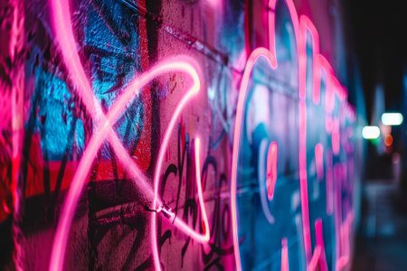 a neon graffiti, covering a wall,の素材