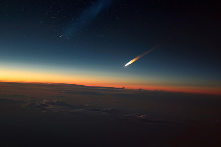 a comet passing by the earth, visible only once in a lifetimeの素材