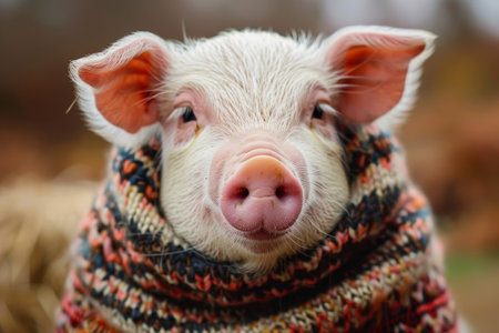 a farm animal wearing a sweater, staying warm and cozyの素材