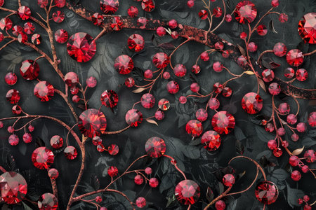 An abstract wallpaper pattern showcasing a cascade of ruby gemstones against a velvet backdropの素材