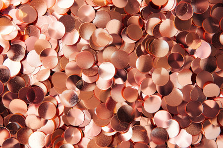 A luxurious background with a pattern of rose gold sequins, their shimmering surfaces creating an abstract design that sparkles and shinesの素材