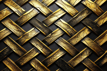 A luxurious business background with a pattern of golden lines crisscrossing against a black backdropの素材
