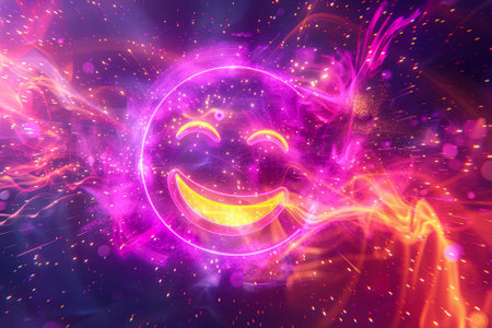 A abstract background with a lime and magenta burst, a neon effect, a emoji code, and a smileyの素材