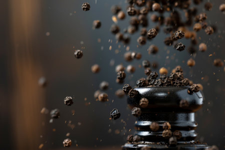 A pepper shaker is filled with black pepper and is being emptiedの素材