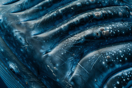 The image is of a whale with a blue and white pattern. The whale has a lot of spots and is surrounded by a blue and white background. The image has a calm and peaceful moodの素材