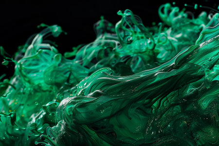 Green smoke with a splash of yellow. The green smoke is flowing and has a sense of movement, while the yellow adds a pop of color and contrast. The overall mood of the painting is dynamicの素材