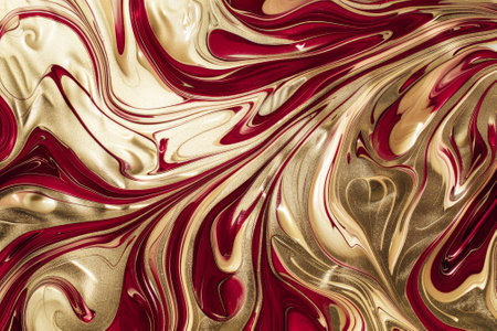 A luxury background with a swirling pattern of ruby and gold, creating an abstract design that is both vibrant and opulentの素材