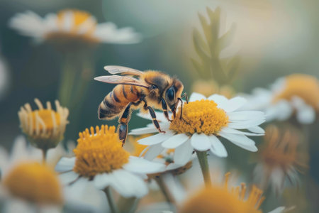 A bee searching for flowers in an urban environmentの素材