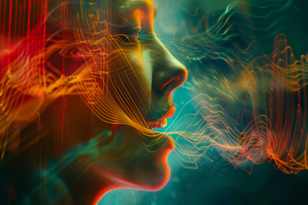 A woman's face is shown with smoke coming out of her mouth. The image has a surreal and dreamlike quality, with the smoke and the woman's face blending together to create a sense of otherworldlinessの素材