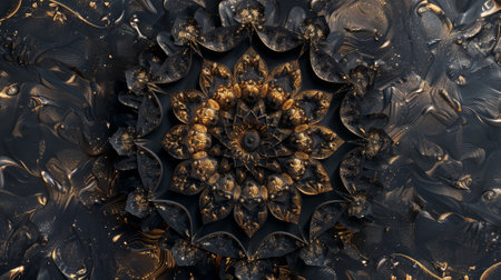 A gold and black flowery design with a shiny surface. The design is very intricate and detailedの素材