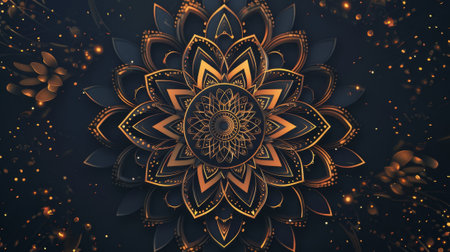 A gold and black flower with a lot of detailの素材