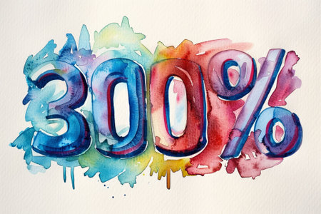 A lively display of bold letters reading 300 emerges amid a backdrop of colorful watercolor splashes, creating a dynamic and eye-catching composition.の素材