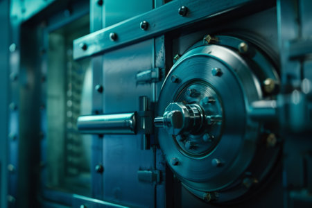 A metal door with a lock and a keyhole. The door is made of metal and has a shiny surfaceの素材