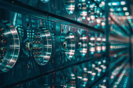 A row of metal cylinders with a shiny surface. The cylinders are arranged in a row and are all the same sizeの素材