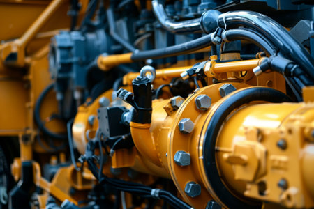 A yellow engine with many bolts and nutsの素材